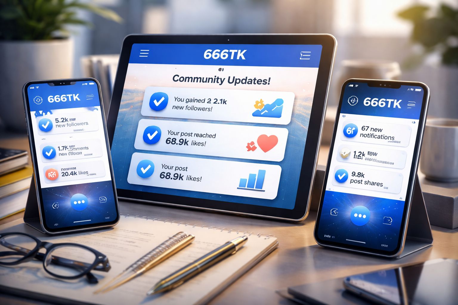 666TK official community updates displayed on mobile devices in a modern digital setting